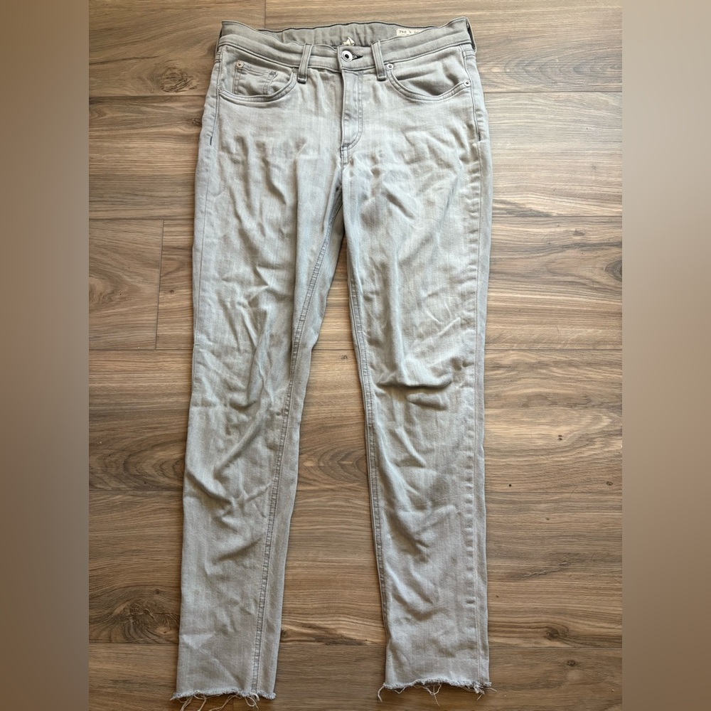 Rag & Bone Ankle Skinny Jeans Gray Burmese Wash, Raw Hem